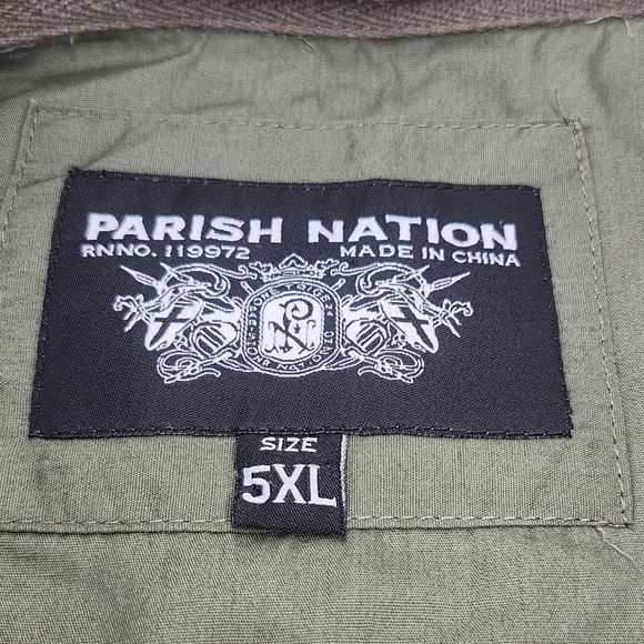 Parish Nation Olive Green Short Sleeve Embroidered Logo Button Down Shirt 5XL - Picture 13 of 14